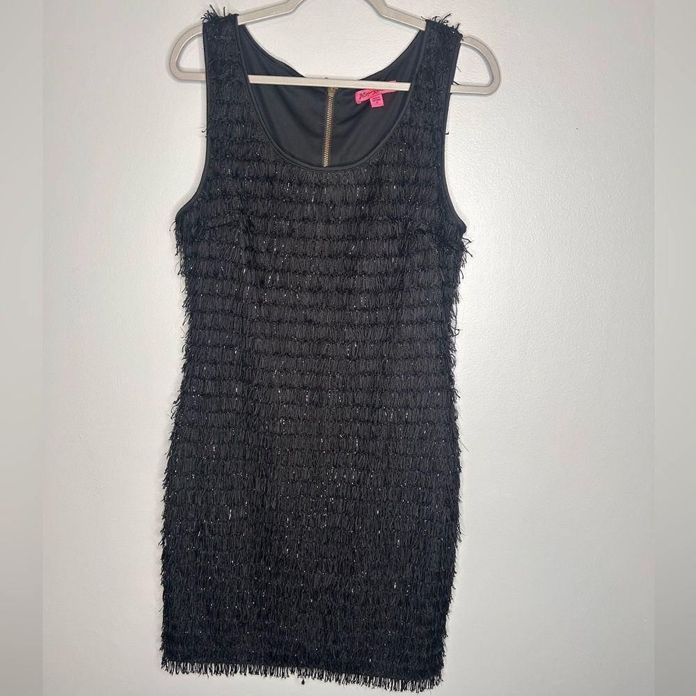 Betsey Johnson Black Fringe Sheath Dress
